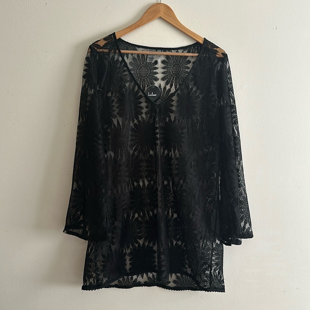 Lulu’s Lace Long Sleeve V-Neck Cover-up Mini Dress